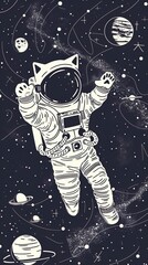 Wall Mural - Science fiction space wallpaper with cat astronaut