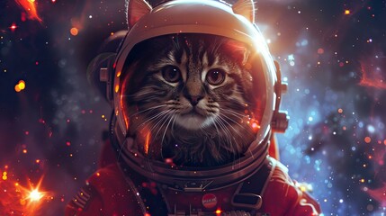 Wall Mural - Science fiction space wallpaper with cat astronaut