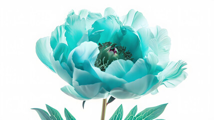 Poster - turquoise peony flower isolated on a white  background with clipping path  no shadows Closeup  Nature : Generative AI