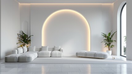 Wall Mural - Minimalist room with white walls, luxury furniture