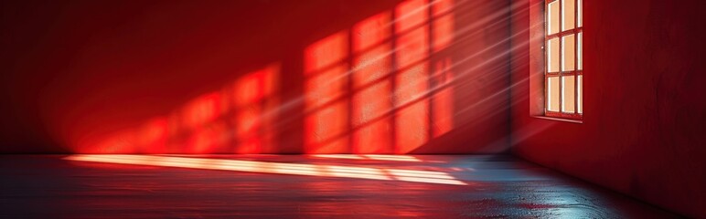 Wall Mural - Sun Rays Streaming Through a Window in a Red Room