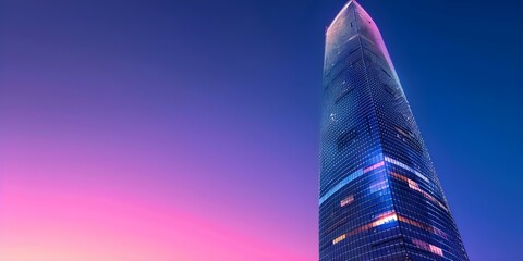 Wall Mural - A contemporary tall building in a downtown financial area during sunset with sunlight reflection. Concept Cityscape Photography, Urban Architecture, Modern Skyscrapers, Sunset Reflections