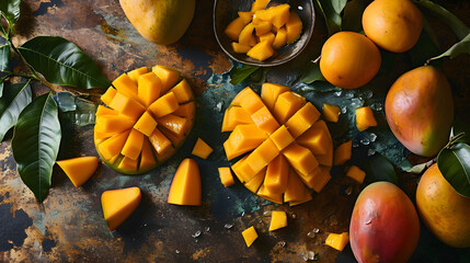 fresh mango top down view background poster 