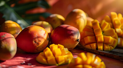 Wall Mural - fresh mango top down view background poster 