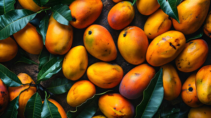 Wall Mural - fresh mango top down view background poster 