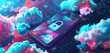© Muhammad - A realistic 3D rendered background of a mobile phone with a security lock icon, surrounded by vibrant and dynamic cloud computing graphics.