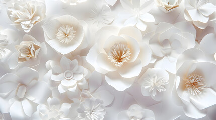 Wall Mural - White flowers in craft paper on white background : Generative AI