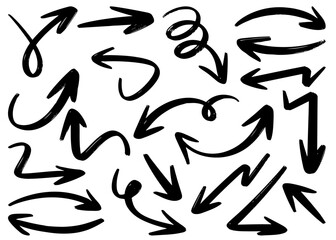 Leinwandbilder - Set of Hand drawn vector arrows doodle on white background. design element vector illustration.