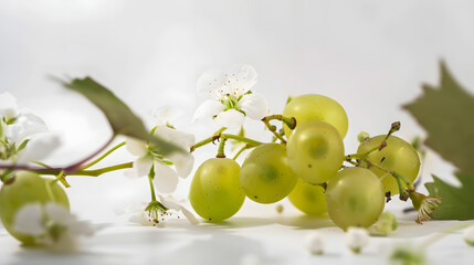 Blooming grapevine isolated on white green grape with flowers : Generative AI