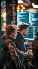 Poster - Two Software Developers Discuss Source Code in a Modern Office