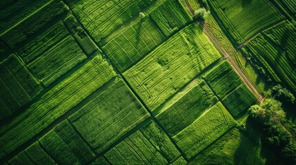 aerial view of green agriculture fields - generative ai