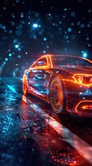 Wall Mural - Futuristic abstract car with glowing light patterns representing illuminated insurance coverage at night