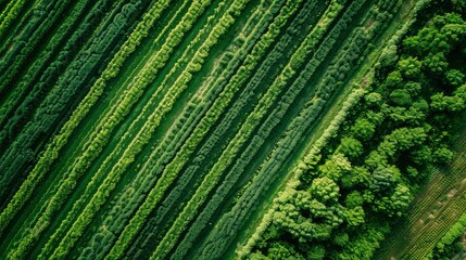 Wall Mural - aerial view of green agriculture fields - generative ai