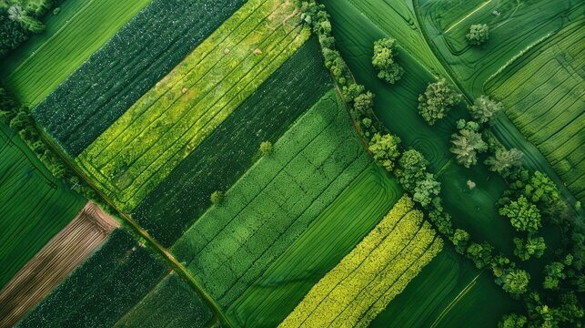aerial view of green agriculture fields - generative ai