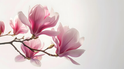 Poster - pink magnolia flower spring branch isolated on white background : Generative AI