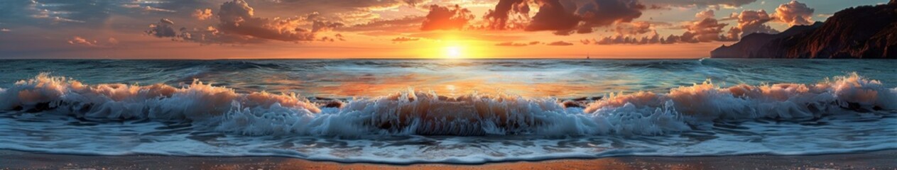 Sticker - Sunset Over the Ocean with Waves Crashing on the Shore