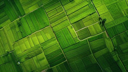 Wall Mural - aerial view of green agriculture fields - generative ai