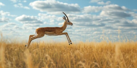 Wall Mural - Leaping Kangaroo in Outback A dynamic full-body shot of a leaping kangaroo in the Australian outback, highlighting its powerful legs and agile movement.