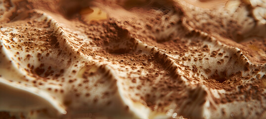 Wall Mural - Close-up of fast food tiramisu showcasing detailed textures of the creamy layers and rich flavors