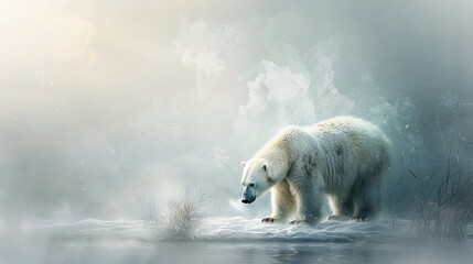 Wall Mural - Polar bear standing in a whimsical and enchanting landscape