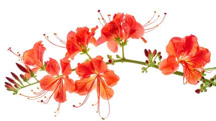 Wall Mural - Poinciana regia or Delonix regia flowers isolated from background and cut out Other names royal poinciana flamboyant acacia rubra phoenix flower flame of the forest or flame tree : Generative AI