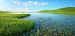 © Muhammad - A sophisticated 3D rendering of a green grassland with lakes, highlighting the vibrant grass, clear waters, and the gentle, rolling landscape under a blue sky.
