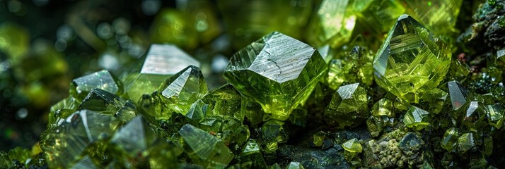 Poster - Close-Up View of Green Demantoid Crystals in Natural Light