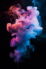 Wall Mural - A colorful cloud of smoke with a blue and pink hue. The smoke is thick and billowing, creating a sense of movement and energy. The colors of the smoke contrast with the dark background