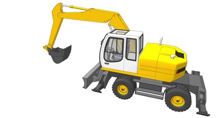 Wall Mural - bulldozer and excavator 3d illustration