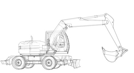 Wall Mural - bulldozer and excavator 3d illustration