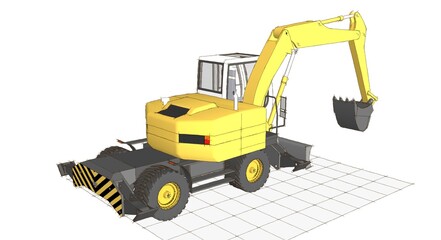 Wall Mural - bulldozer and excavator 3d illustration