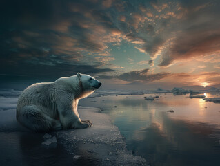 Wall Mural - Polar bear looking out over the ocean