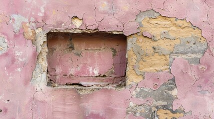 Poster - Fragment of a historic house wall with a pink notched surface Inversion