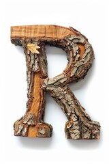 Wall Mural - Rustic Wooden Letter R on White Background for Nature-Inspired Designs Generative AI