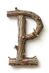 Wall Mural - Whimsical Wooden Letter P Isolated on White Generative AI