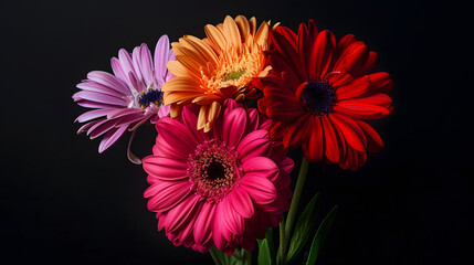 Poster - Colorful flowers against a black background in a studio environment : Generative AI