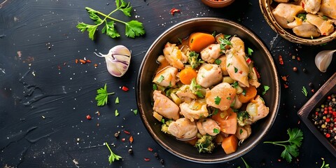 Poster - Chicken Fricassee Dish Captured in a Photo. Concept Food Photography, Chicken Recipes, Culinary Art, Delicious Dishes, Food Styling