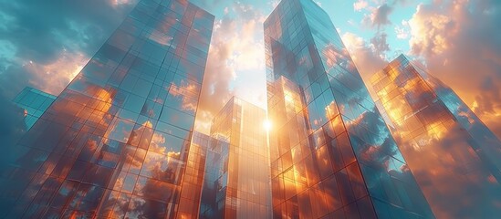 Wall Mural - Glass Towers Reflecting the Sunset Sky
