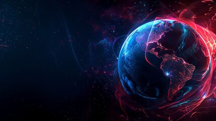 Aufkleber - Vibrant digital Earth glowing with neon colors in cosmic space. A stunning blend of technology and nature. Perfect for sci-fi, tech projects, or educational use. Futuristic style. AI