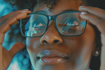 Wall Mural - A close-up shot of a person wearing glasses, great for use in editorial or commercial settings where attention to detail is important