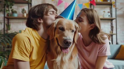 Canvas Print - The couple with birthday dog