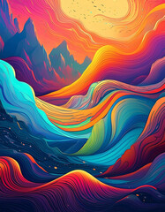 Wall Mural - Abstract colorful landscape background, fantasy wallpaper, illustration.