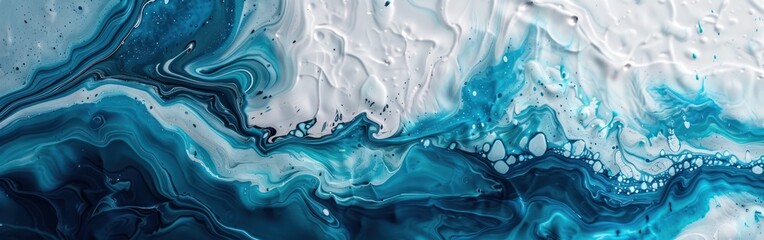 colorful marbled waves: abstract acrylic painting with blue & white swirls, ink & oil texture on wat