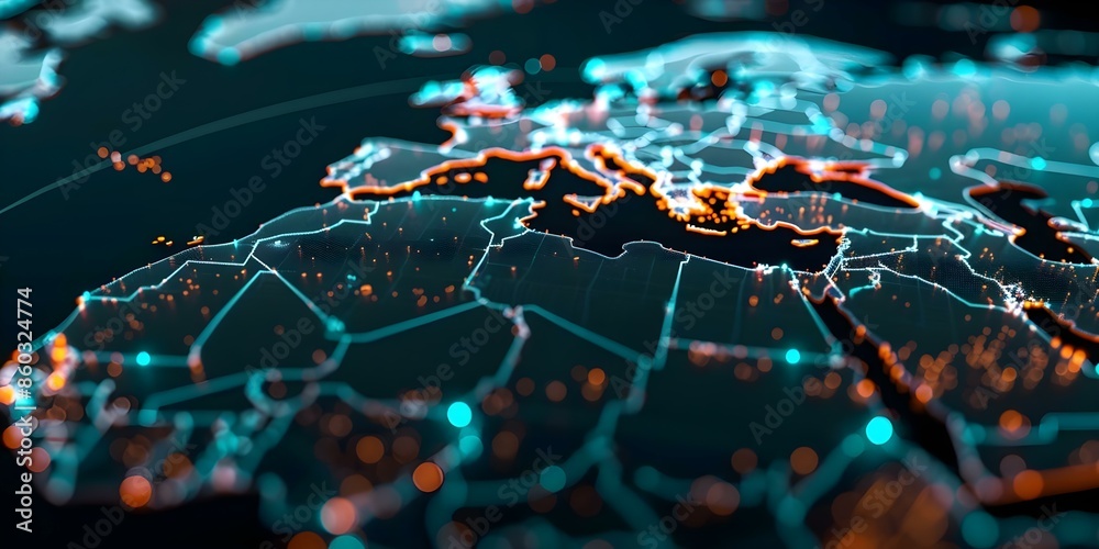 Ilustração Design a global network map using black, teal, and orange ...
