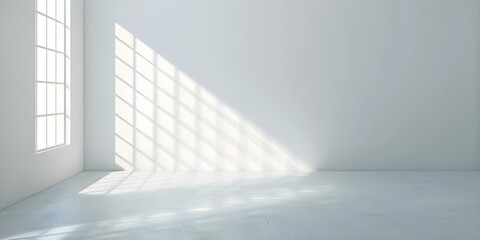 Wall Mural - Minimalist Room with a Single Beam of Light Creating Window Shadow. Concept Minimalism, Room, Single Beam of Light, Window Shadow, Photography