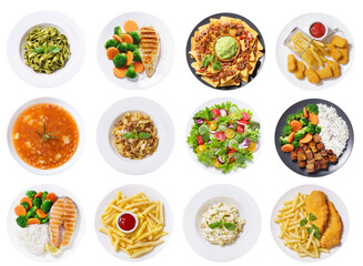 Sticker - set of plates of food isolated on transparent background, top view