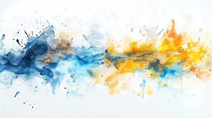 Naklejka na meble stunning abstract  watercolor splash featuring vibrant blue and yellow hues on a white background 