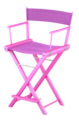 Poster - Pink Wooden Folding Director Chair or Folding Chair Folding Makeup Chair. 3D rendering isolated on transparent background