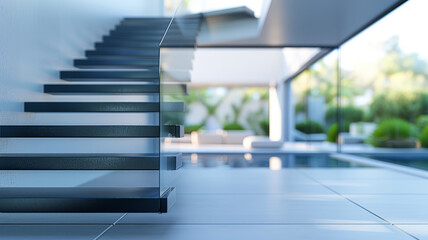 Modern glass staircase in a minimalist luxury interior.