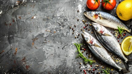 Canvas Print - Fresh herring seafood on rustic background for Pescetarian meal